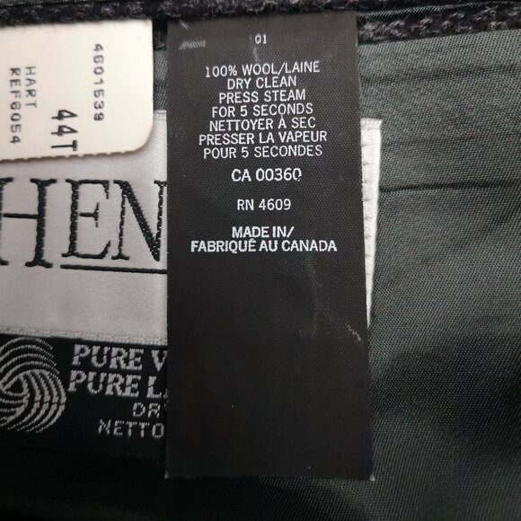 Henley Men's Size 44T Charcoal Made in Canada 100% Wool Lined Sports Coat - Picture 6 of 13